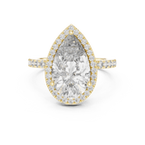 Lab Grown Pear Cut Halo Diamond Ring with Pavé Band in Yellow Gold