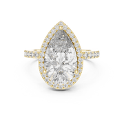 Lab Grown Pear Cut Halo Diamond Ring with Pavé Band in Yellow Gold