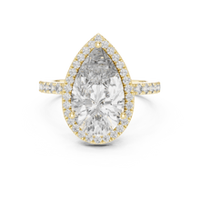 Lab Grown Pear Cut Halo Diamond Ring with Pavé Band in Yellow Gold