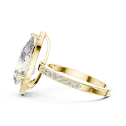 Lab Grown Pear Cut Halo Diamond Ring with Pavé Band in Yellow Gold