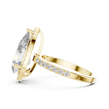 Lab Grown Pear Cut Halo Diamond Ring with Pavé Band in Yellow Gold