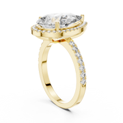 Lab Grown Pear Cut Halo Diamond Ring with Pavé Band in Yellow Gold
