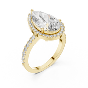 Lab Grown Pear Cut Halo Diamond Ring with Pavé Band in Yellow Gold