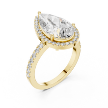 Lab Grown Pear Cut Halo Diamond Ring with Pavé Band in Yellow Gold
