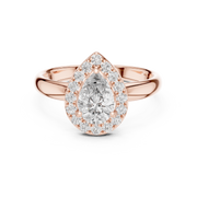 Lab Grown Pear Cut Halo Diamond Ring with Plain Band in Yellow Gold