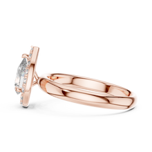Lab Grown Pear Cut Halo Diamond Ring with Plain Band in Yellow Gold