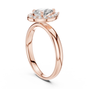 Lab Grown Pear Cut Halo Diamond Ring with Plain Band in Yellow Gold