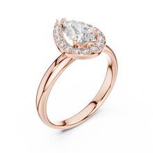 Lab Grown Pear Cut Halo Diamond Ring with Plain Band in Yellow Gold