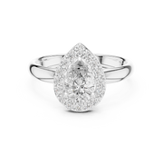 Lab Grown Pear Cut Halo Diamond Ring with Plain Band in Yellow Gold