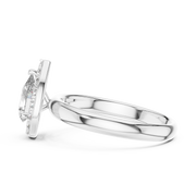 Lab Grown Pear Cut Halo Diamond Ring with Plain Band in Yellow Gold