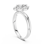 Lab Grown Pear Cut Halo Diamond Ring with Plain Band in Yellow Gold
