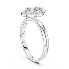 Lab Grown Pear Cut Halo Diamond Ring with Plain Band in Yellow Gold