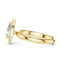 Lab Grown Pear Cut Halo Diamond Ring with Plain Band in Yellow Gold