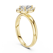 Lab Grown Pear Cut Halo Diamond Ring with Plain Band in Yellow Gold
