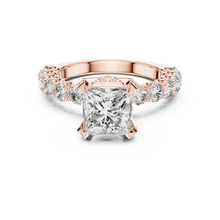 Lab Grown Princess Cut Diamond Ring with Hidden Halo & Accent Band in Yellow Gold