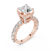 Lab Grown Princess Cut Diamond Ring with Hidden Halo & Accent Band in Yellow Gold
