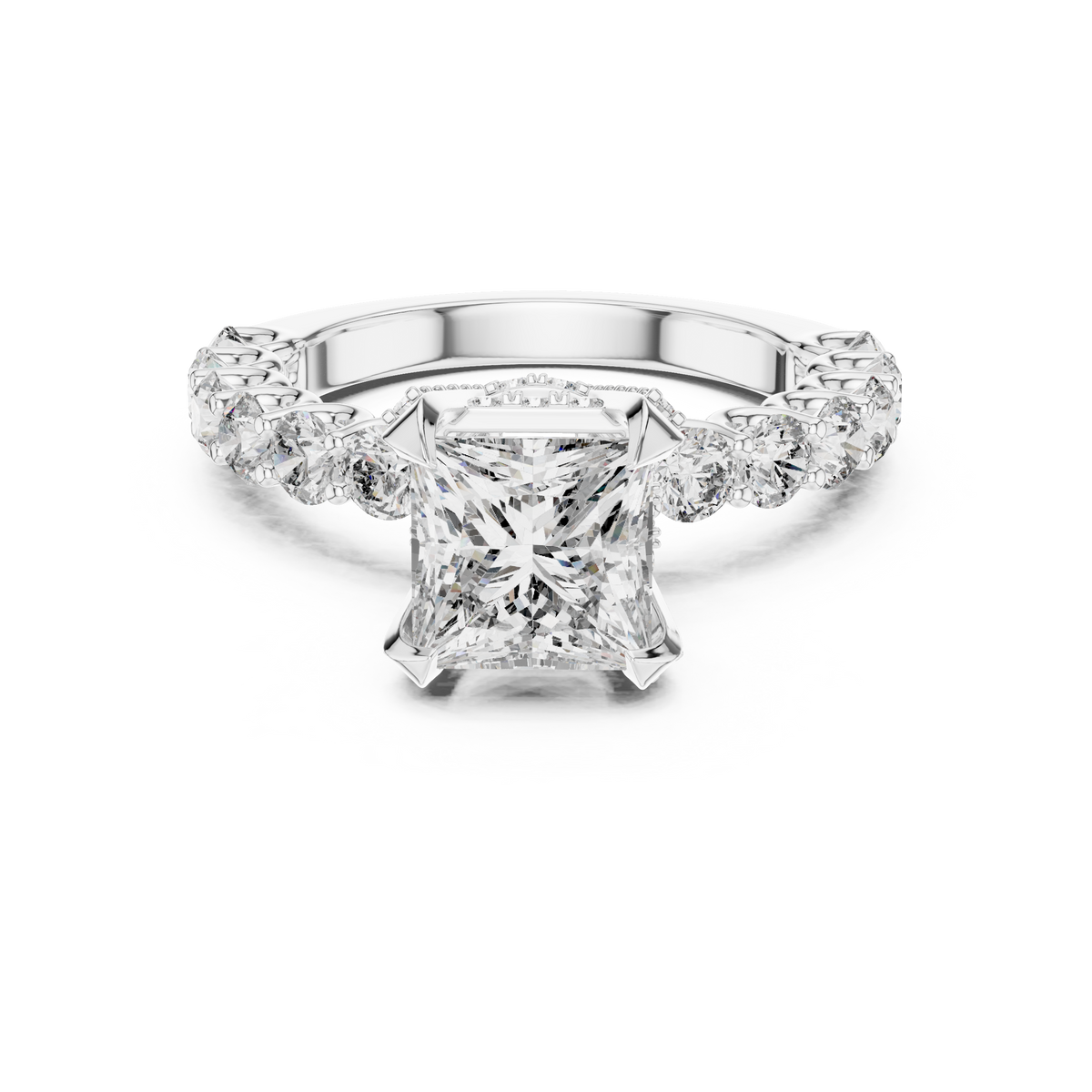 Lab Grown Princess Cut Diamond Ring with Hidden Halo & Accent Band in Yellow Gold