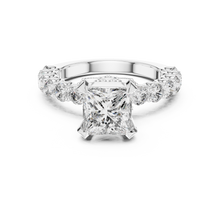Lab Grown Princess Cut Diamond Ring with Hidden Halo & Accent Band in Yellow Gold