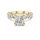 Lab Grown Princess Cut Diamond Ring with Hidden Halo & Accent Band in Yellow Gold