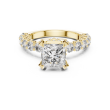 Lab Grown Princess Cut Diamond Ring with Hidden Halo & Accent Band in Yellow Gold