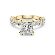 Lab Grown Princess Cut Diamond Ring with Hidden Halo & Accent Band in Yellow Gold