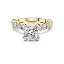Lab Grown Princess Cut Diamond Ring with Hidden Halo & Accent Band in Yellow Gold