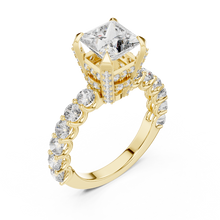 Lab Grown Princess Cut Diamond Ring with Hidden Halo & Accent Band in Yellow Gold