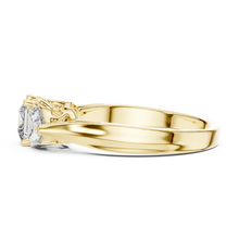 Lab Grown Princess Cut Three Stone Diamond Ring with Heart Side Stones in Yellow Gold