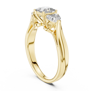 Lab Grown Princess Cut Three Stone Diamond Ring with Heart Side Stones in Yellow Gold