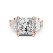 Lab Grown Princess Cut Three Stone Diamond Ring with Tapered Baguette Sides in Yellow Gold