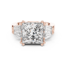 Lab Grown Princess Cut Three Stone Diamond Ring with Tapered Baguette Sides in Yellow Gold