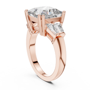 Lab Grown Princess Cut Three Stone Diamond Ring with Tapered Baguette Sides in Yellow Gold