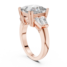 Lab Grown Princess Cut Three Stone Diamond Ring with Tapered Baguette Sides in Yellow Gold