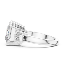 Lab Grown Princess Cut Three Stone Diamond Ring with Tapered Baguette Sides in Yellow Gold