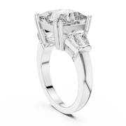 Lab Grown Princess Cut Three Stone Diamond Ring with Tapered Baguette Sides in Yellow Gold
