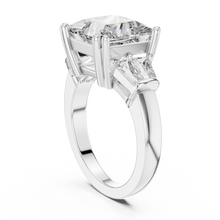 Lab Grown Princess Cut Three Stone Diamond Ring with Tapered Baguette Sides in Yellow Gold