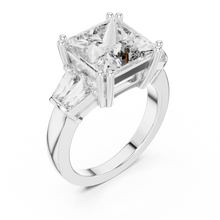 Lab Grown Princess Cut Three Stone Diamond Ring with Tapered Baguette Sides in Yellow Gold