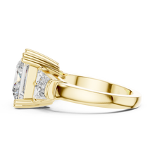 Lab Grown Princess Cut Three Stone Diamond Ring with Tapered Baguette Sides in Yellow Gold