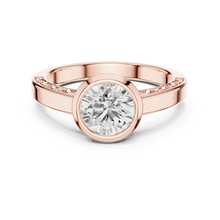 Lab Grown Round Bezel Set Diamond Ring with Scroll Detail in Yellow Gold