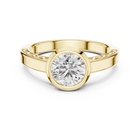 Lab Grown Round Bezel Set Diamond Ring with Scroll Detail in Yellow Gold
