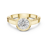 Lab Grown Round Bezel Set Diamond Ring with Scroll Detail in Yellow Gold
