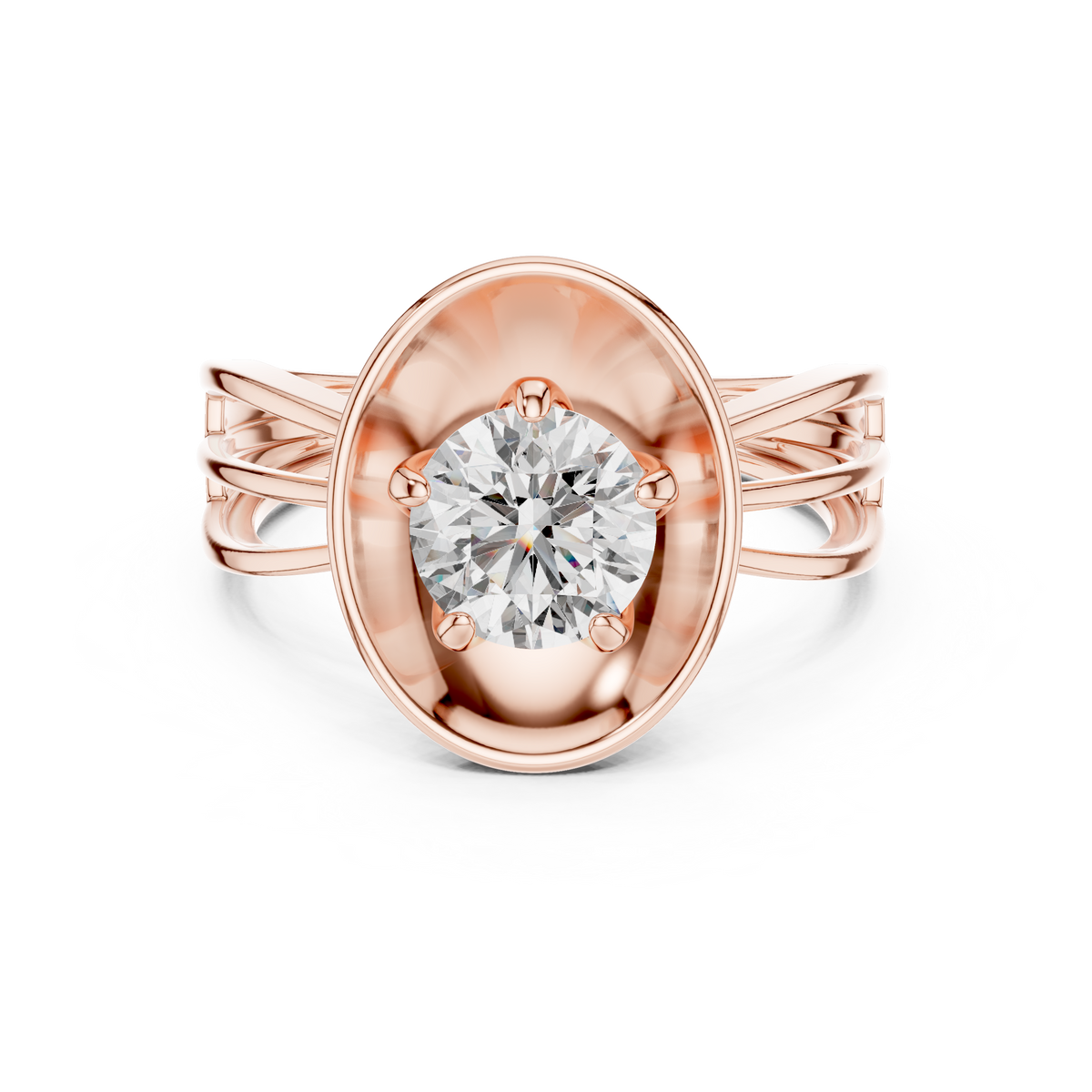 Lab Grown Round Diamond Ring with Bold Gold Disc & Split Shank in Yellow Gold