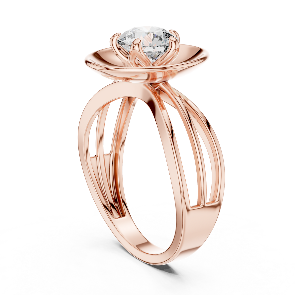 Lab Grown Round Diamond Ring with Bold Gold Disc & Split Shank in Yellow Gold