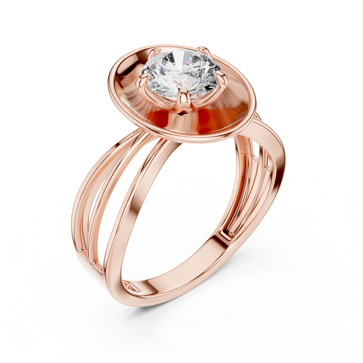 Lab Grown Round Diamond Ring with Bold Gold Disc & Split Shank in Yellow Gold
