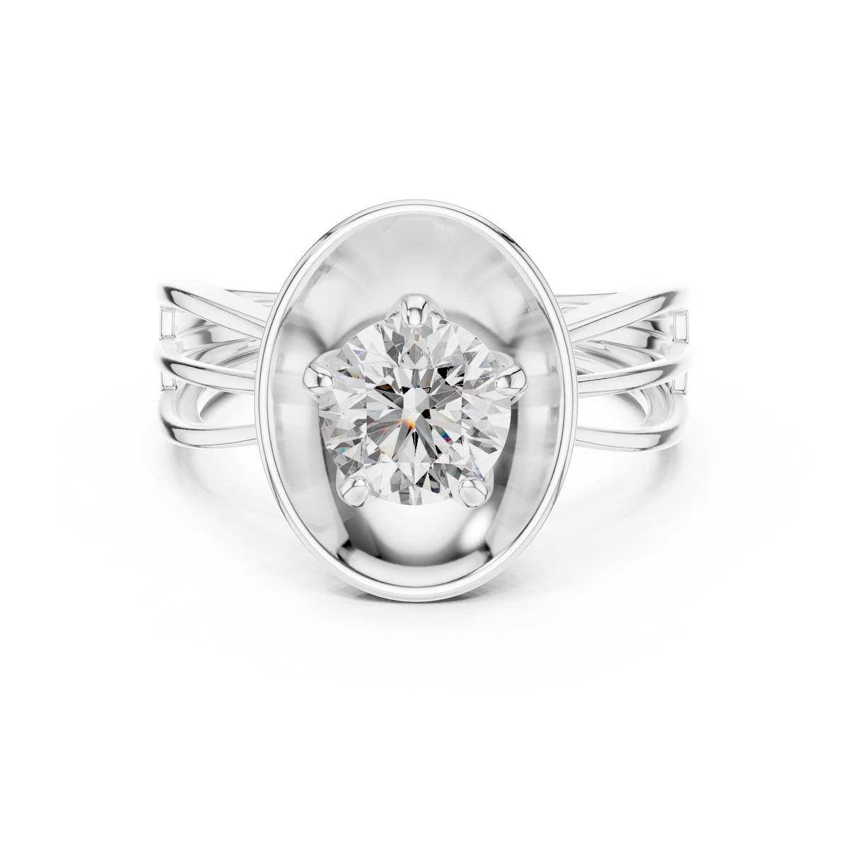 Lab Grown Round Diamond Ring with Bold Gold Disc & Split Shank in Yellow Gold
