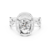 Lab Grown Round Diamond Ring with Bold Gold Disc & Split Shank in Yellow Gold