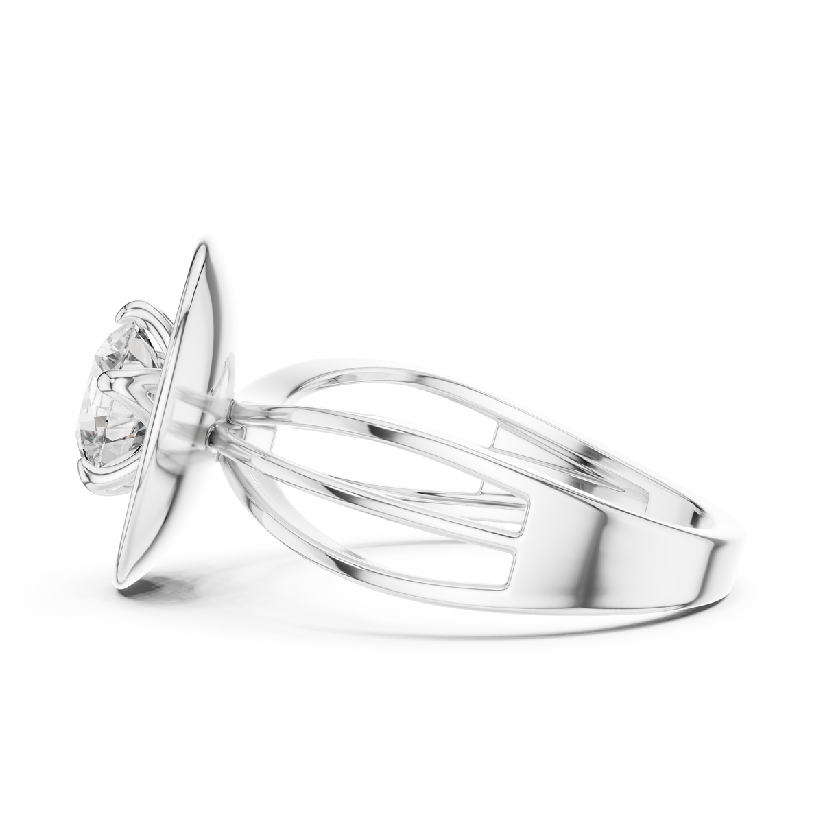 Lab Grown Round Diamond Ring with Bold Gold Disc & Split Shank in Yellow Gold