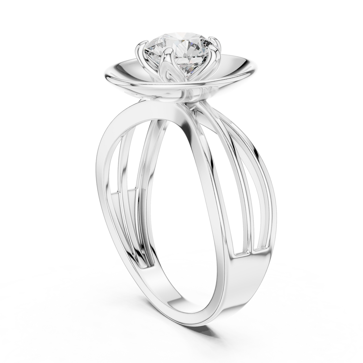 Lab Grown Round Diamond Ring with Bold Gold Disc & Split Shank in Yellow Gold