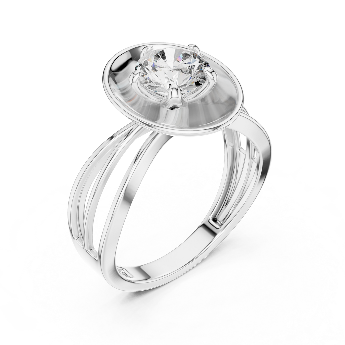 Lab Grown Round Diamond Ring with Bold Gold Disc & Split Shank in Yellow Gold