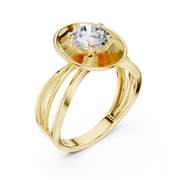 Lab Grown Round Diamond Ring with Bold Gold Disc & Split Shank in Yellow Gold